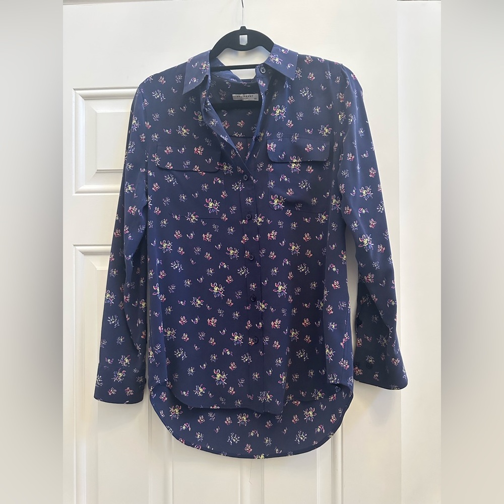 Equipment Slim Signature Floral-Print Button Down Silk Shirt Size Small